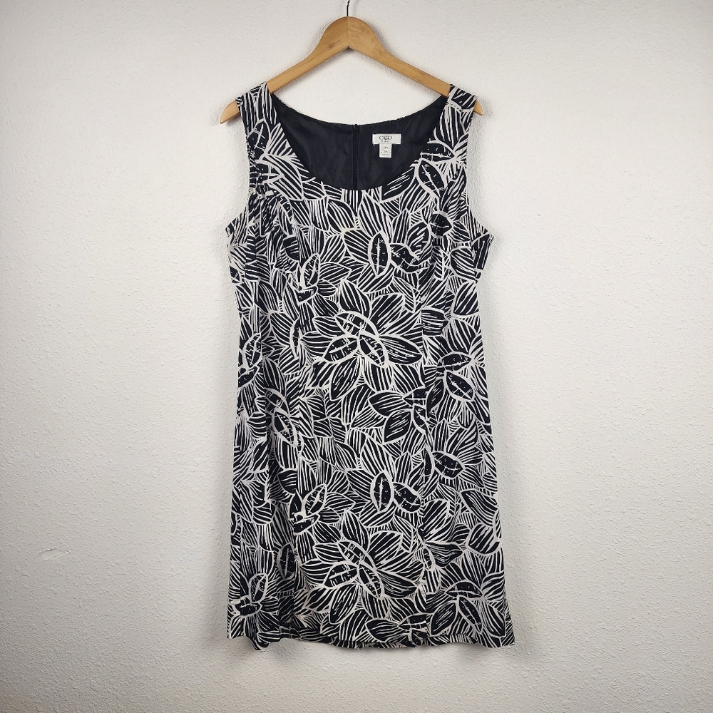 Cato 18W Black White Floral Dress Sleeveless Plus Size A-Line Office Career